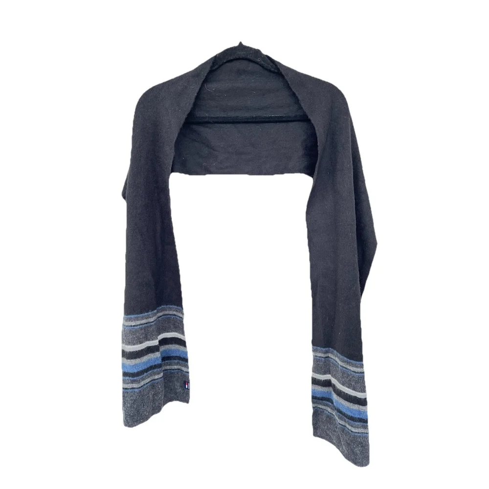 Tommy Hilfiger Acrylic Scarf Black Gray Blue Striped Winter Unisex